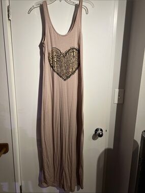 Weavers brown & white Maxi Dress with Gold leopard print Heart